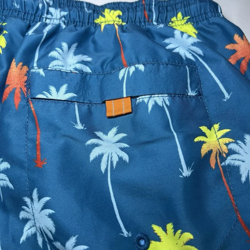Tommy Bahama Swim Trunks Mens Large Blue‎ Palm Tree Print Board Shorts Beachwear